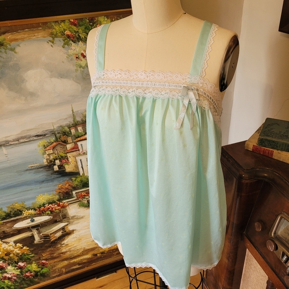Vtg Mint nighty top Sleepwear Glow in the Sark stars! Medium - Picture 2 of 8